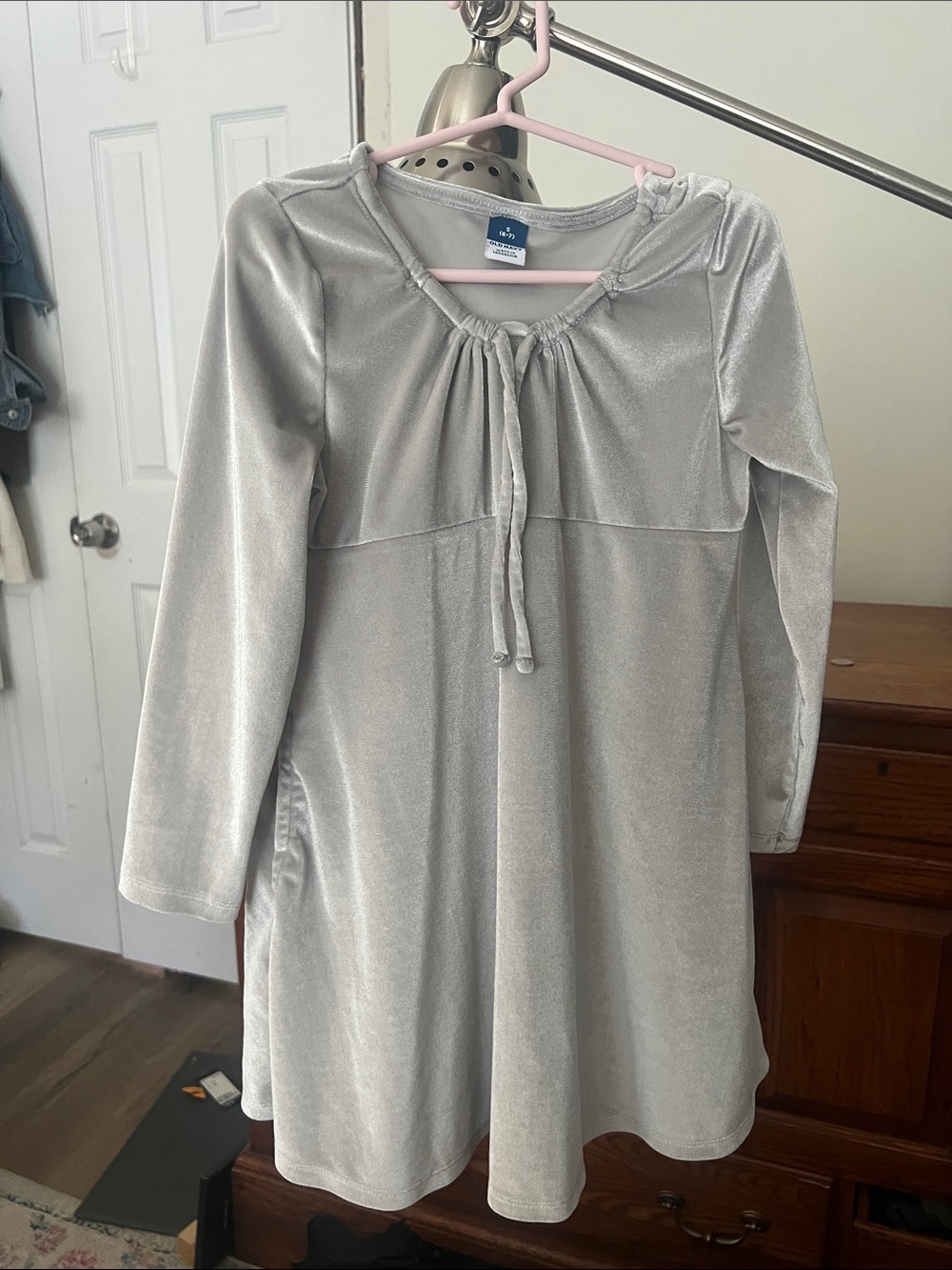 Old Navy Silver Velvet Long-Sleeve Girls Dress